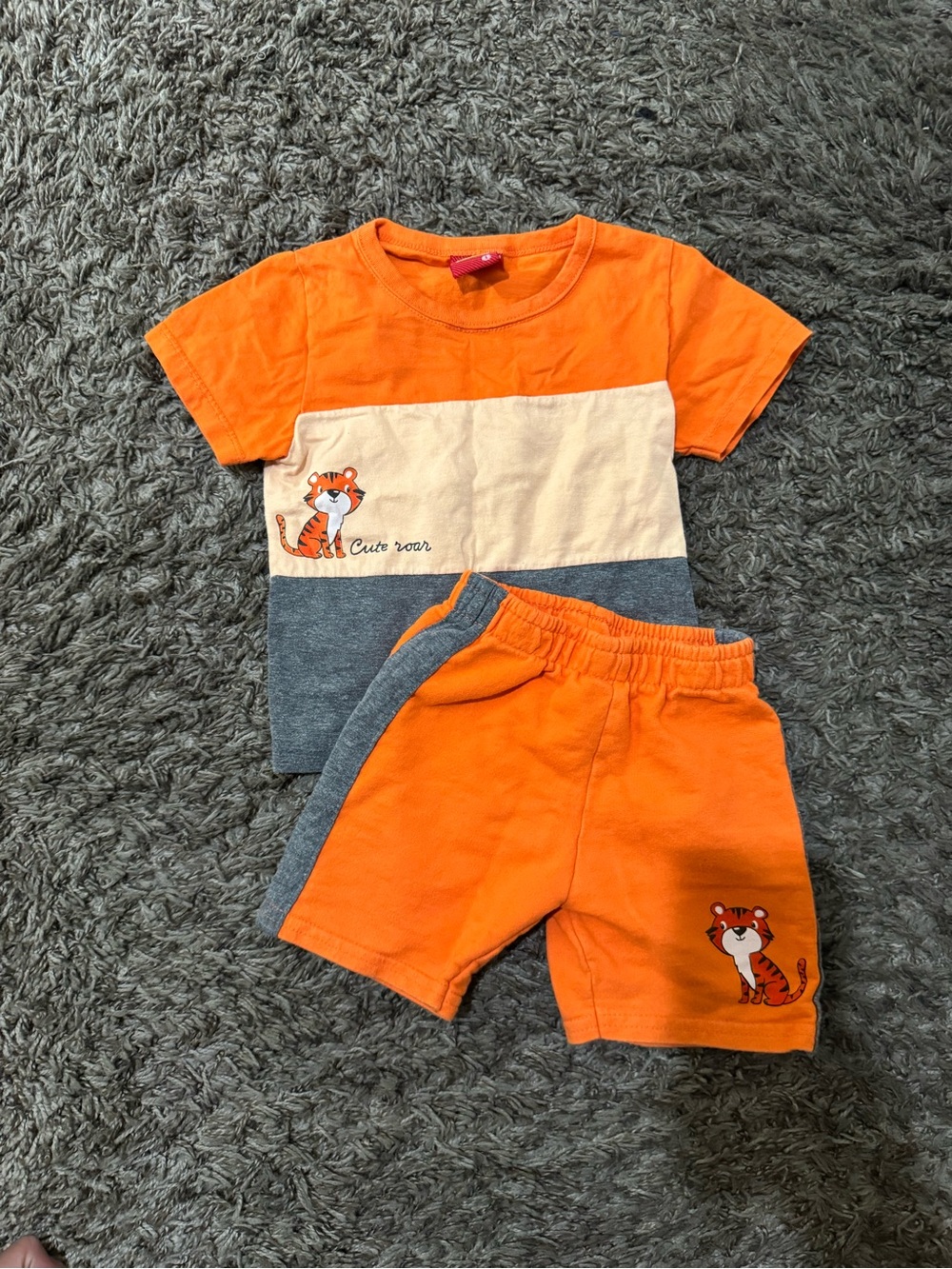Orange Tiger Tee & Shorts Set for Kids
